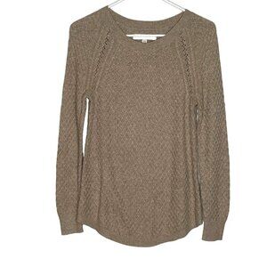 Wool Blend Soft Beige Crew Neck Sweater Womens XXS Cozy Office Neutral Minimal